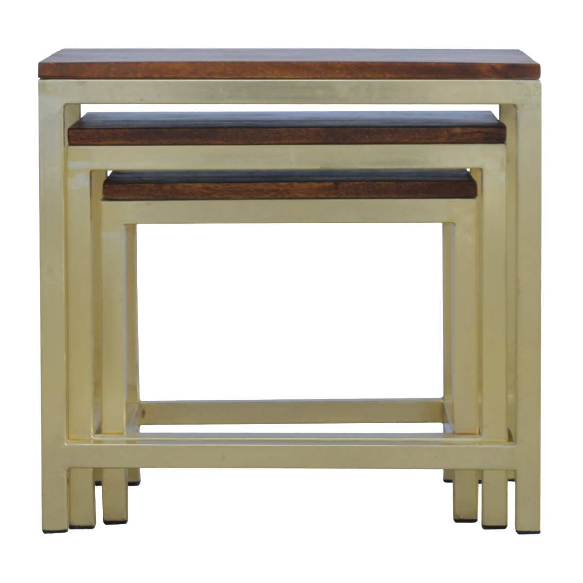 Artisan Furniture Solid Mango Wood Chunky Gold Stool Set of 3