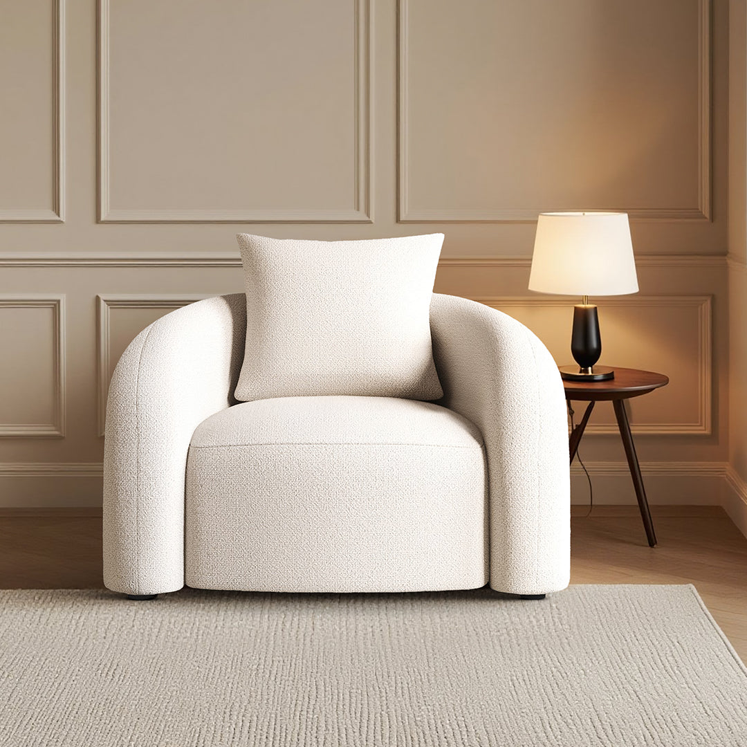 Sadiq Armchair With Cushion, White Boucle