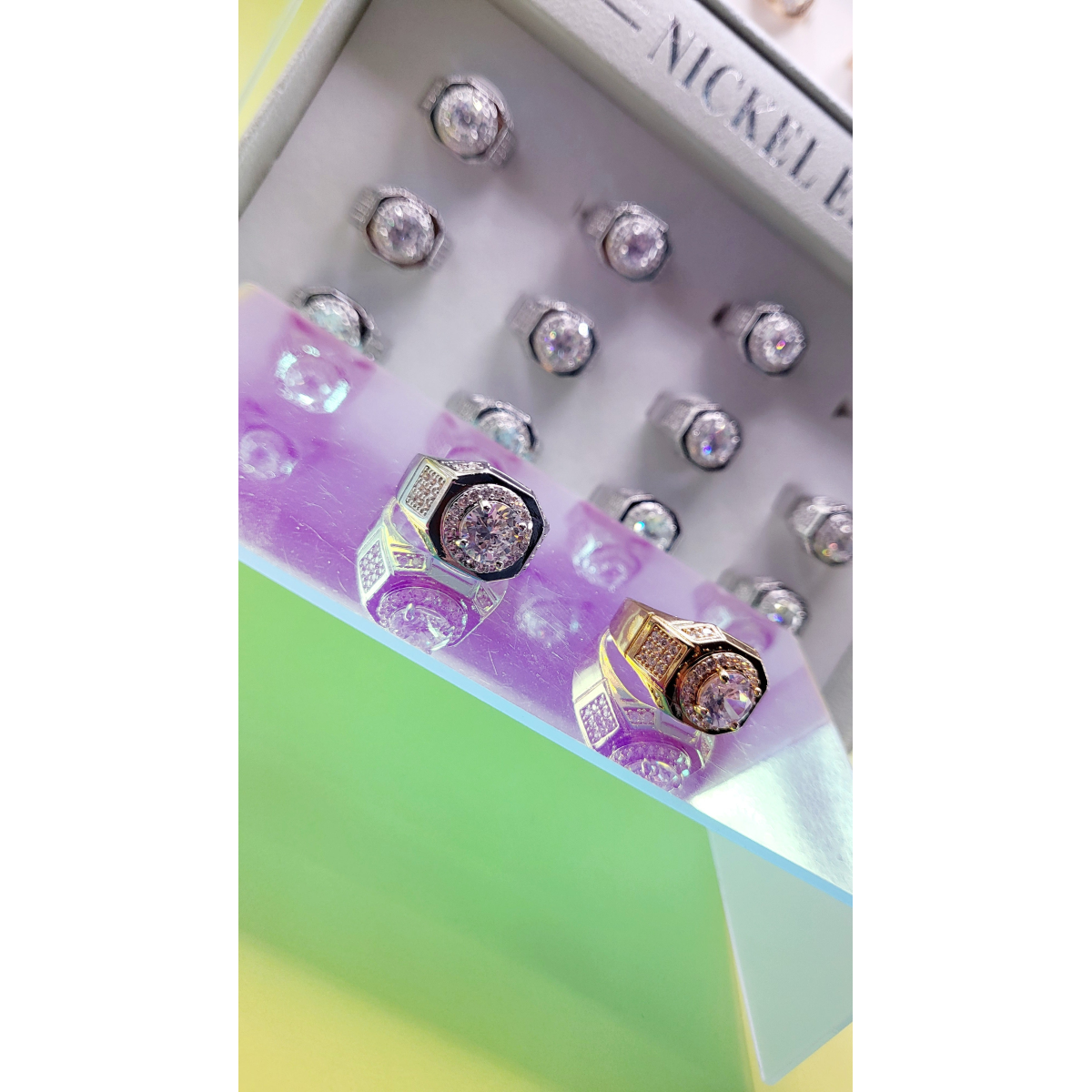 Men's Iced Out Crystal Box Set of 12 Rings