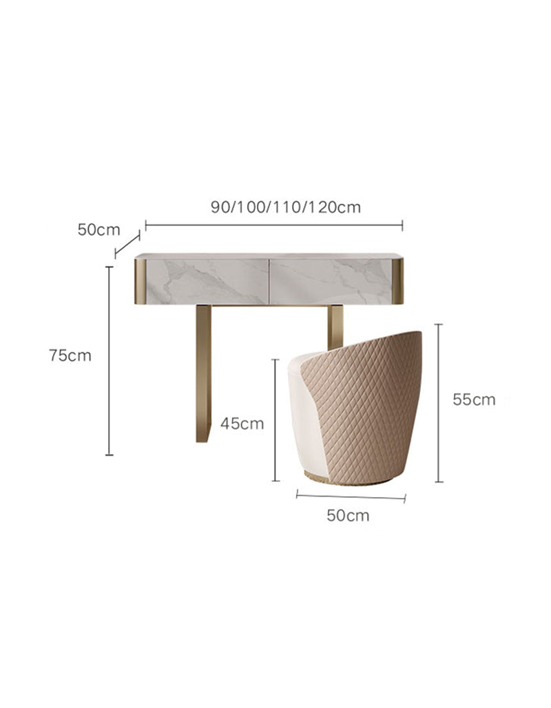Blakely Dressing Table, Gold Leg& Marble Effect