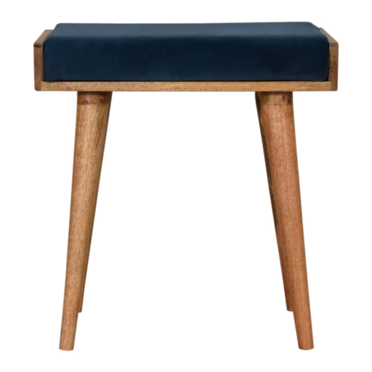 Artisan Furniture Solid Mango Wood Teal Velvet Tray Style Footstool