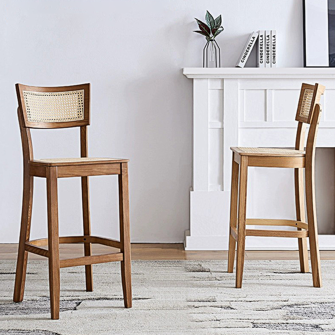 Rico Bar Chair, Rattan & Solid Wood