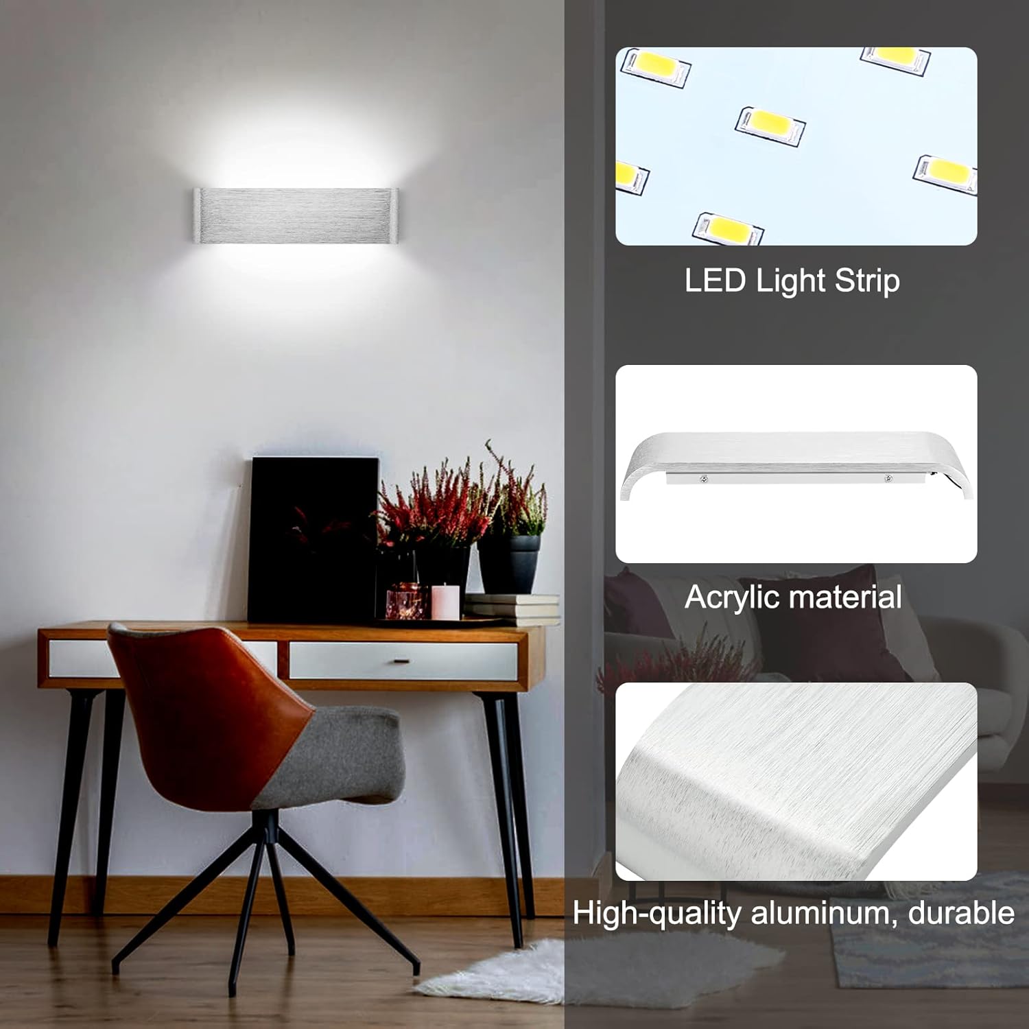 LED Wall Light 31cm Up Down Silver Lamp Cold White Indoor Lighting Lightess
