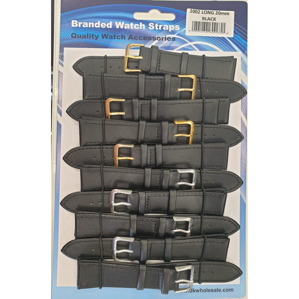 Black Leather Extra Long Watch Straps Pk10 size 16mm 1002BK
