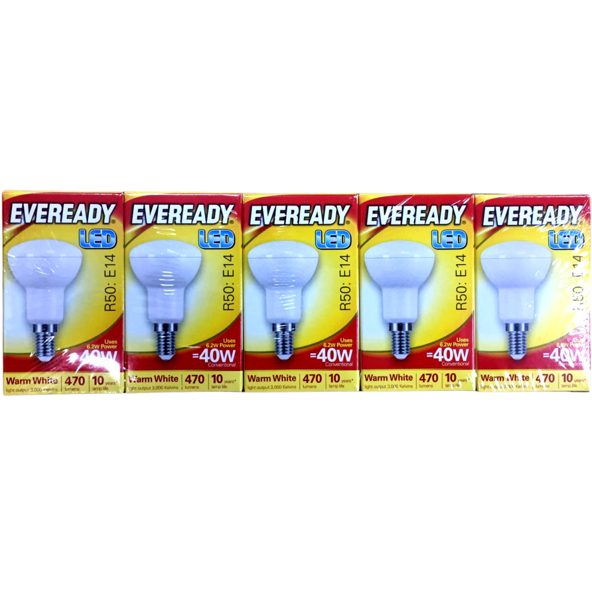 Eveready LED  Bulb 470lm R50 E14 Warm White 40W Pk of 5