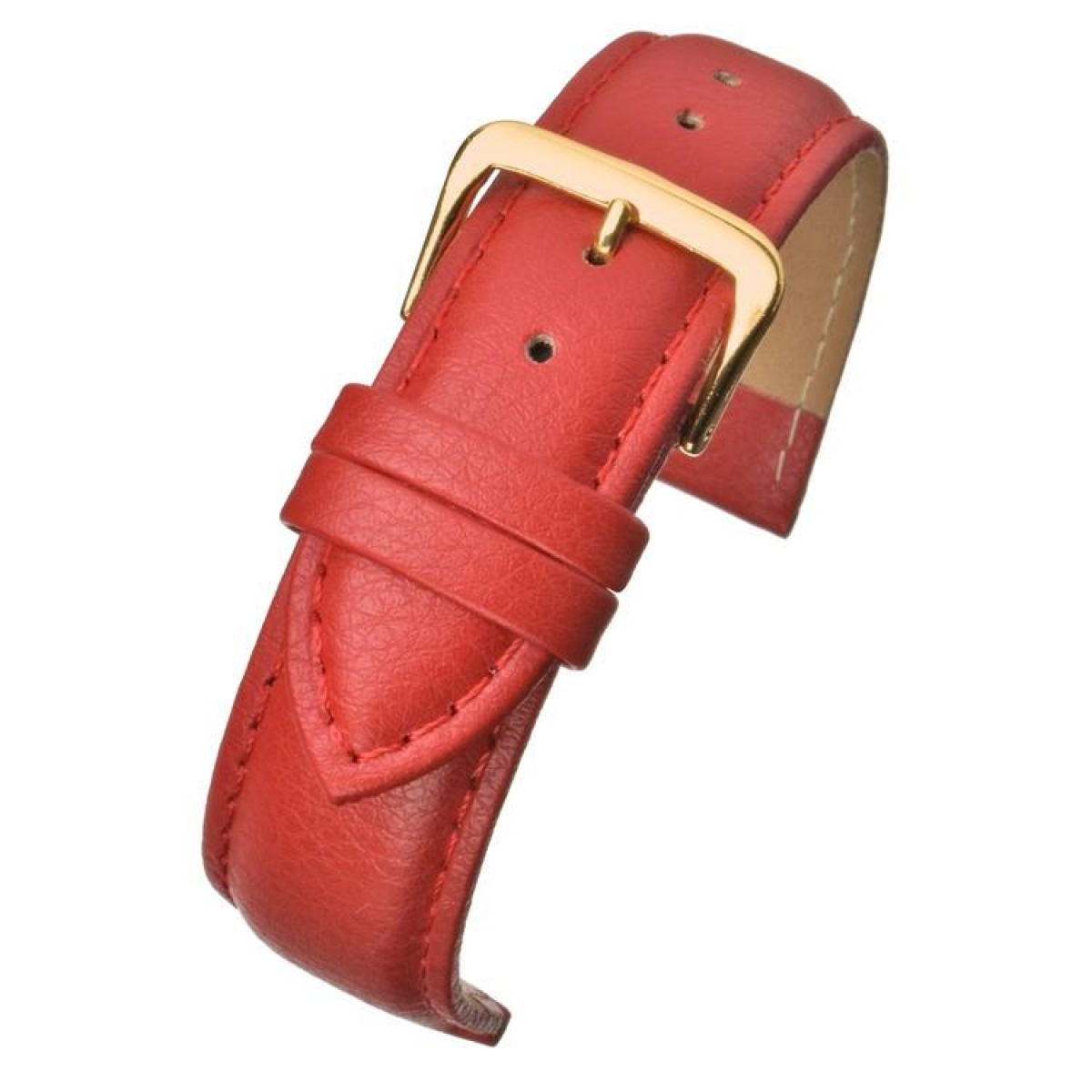 Red Padded Buffalo Grain Leather Watch Strap 14mm