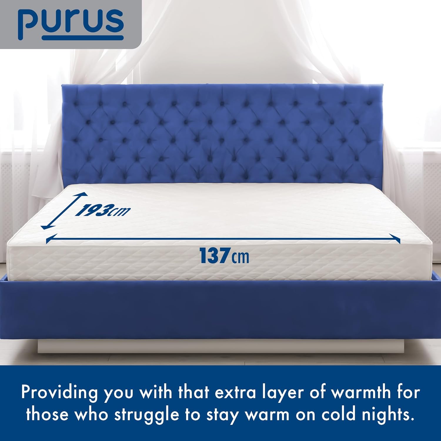 Electric Blanket Double 193x137cm 3 Heat Settings Soft Polyester Purus