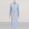 Round Neck Diamond Lace Embroidered Top High Waist Skirt Suit