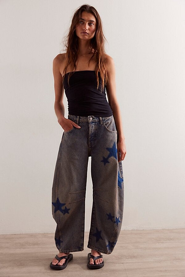Casual Loose Mid Waist Cylindrical Women's Jeans
