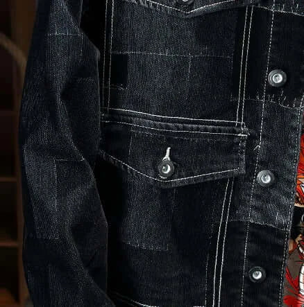 Men's Vintage Flocked Panel Denim Jacket