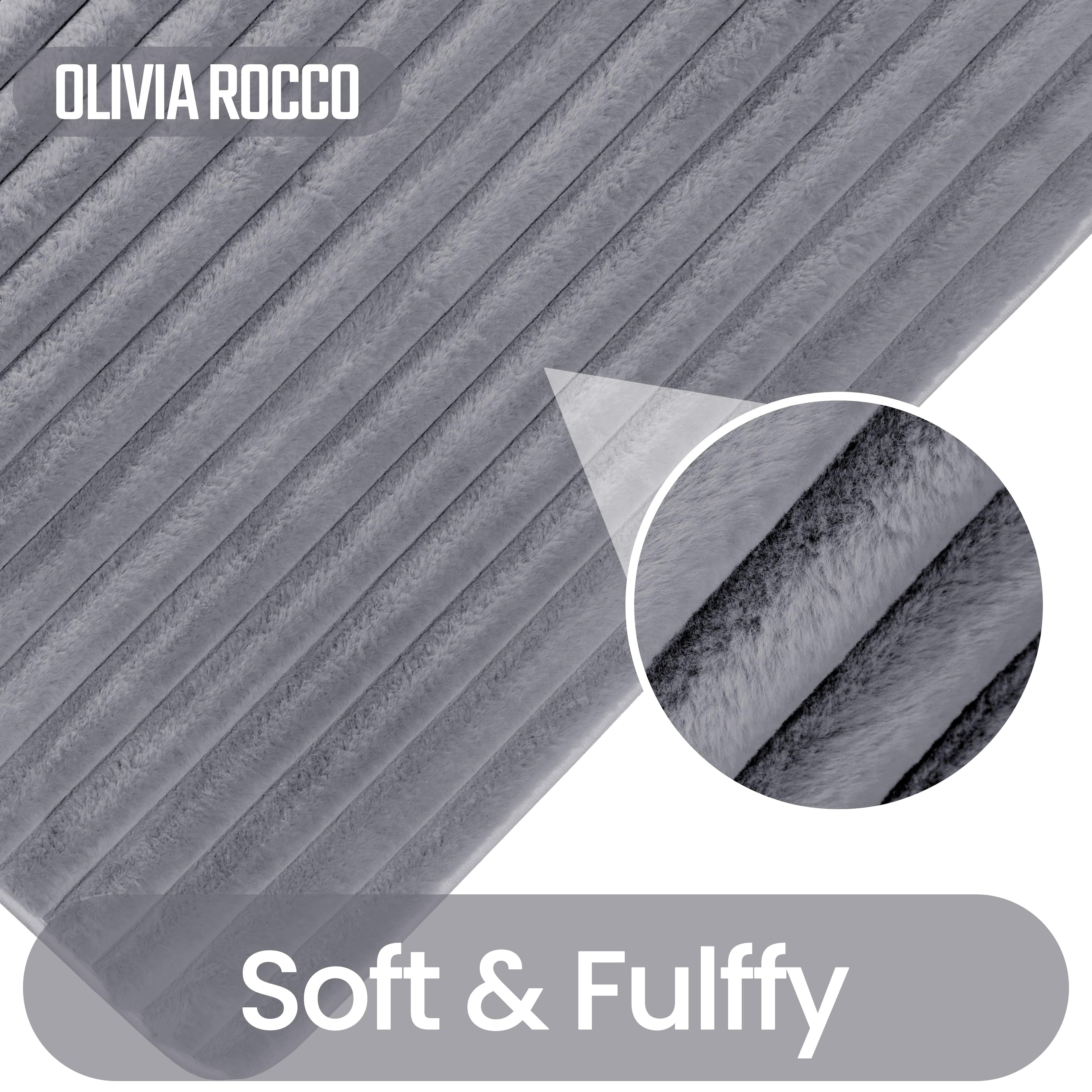 OLIVIA ROCCO 2 Piece Ribbed Bath Mat Set Charcoal Extra Soft Non Slip Super Absorbent Easy Care Rug For Bathroom And Toilet