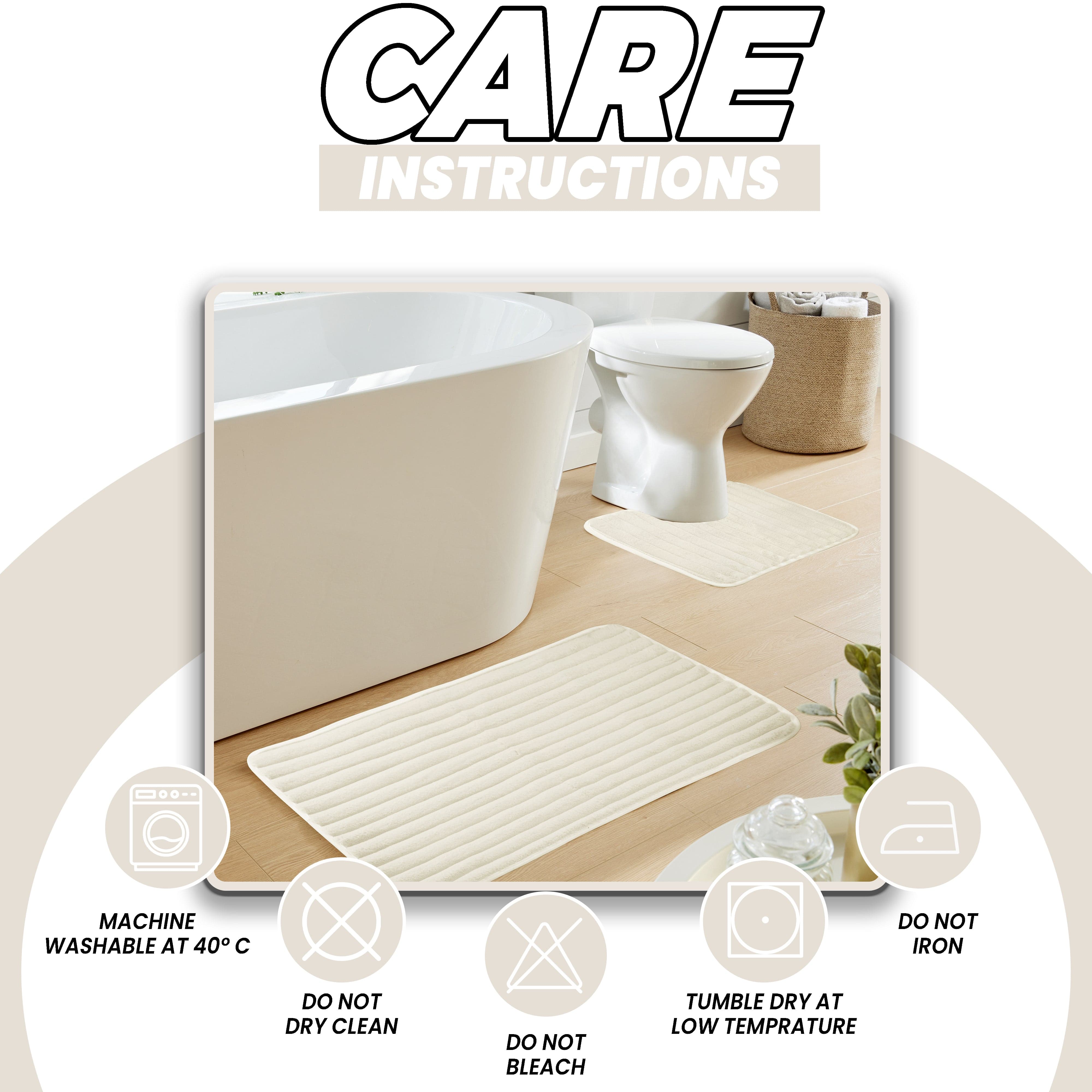 OLIVIA ROCCO 2 Piece Ribbed Bath Mat Set Cream Extra Soft Non Slip Super Absorbent Easy Care Bathroom And Toilet Mats For Home Use
