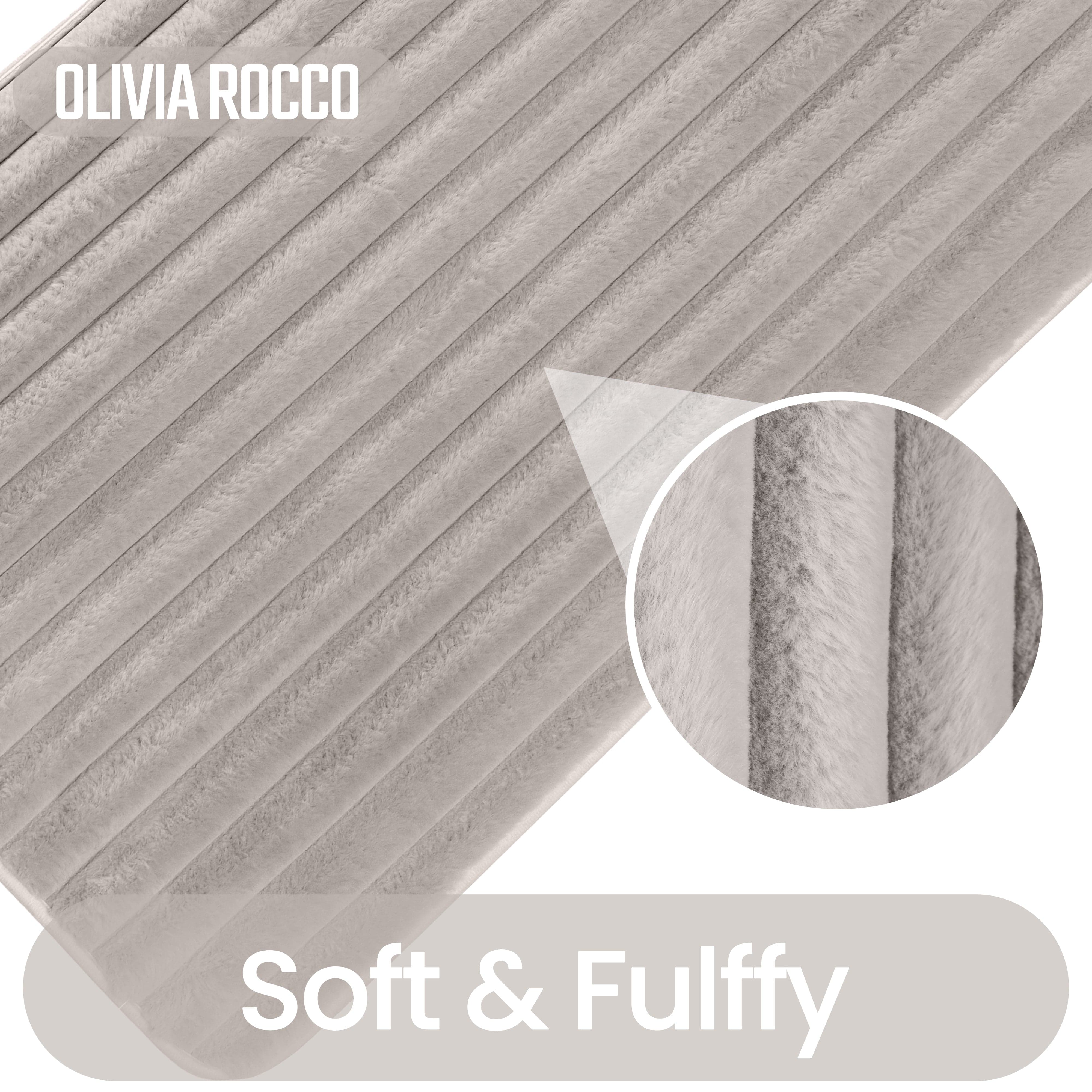 OLIVIA ROCCO 2 Piece Ribbed Bath Mat Set Natural Extra Soft Non Slip Super Absorbent Easy Care Polyester Bathroom Mats Machine Washable