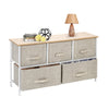2-Tier Wide Closet Dresser, Nursery Dresser Tower With 5 Easy Pull Fabric Drawers And Metal Frame, Multi-Purpose Organizer Unit For Closets, Dorm Room, Living Room, Hallway, Linen/Natural