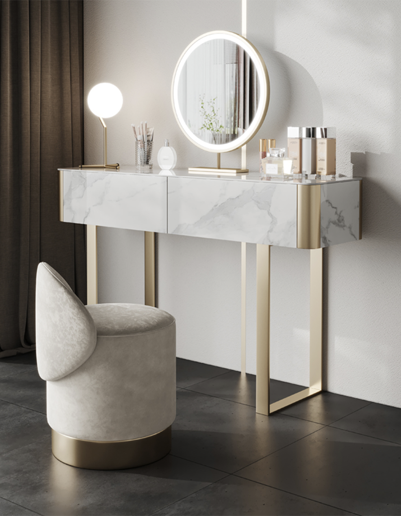 Blakely Dressing Table, Gold Leg& Marble Effect