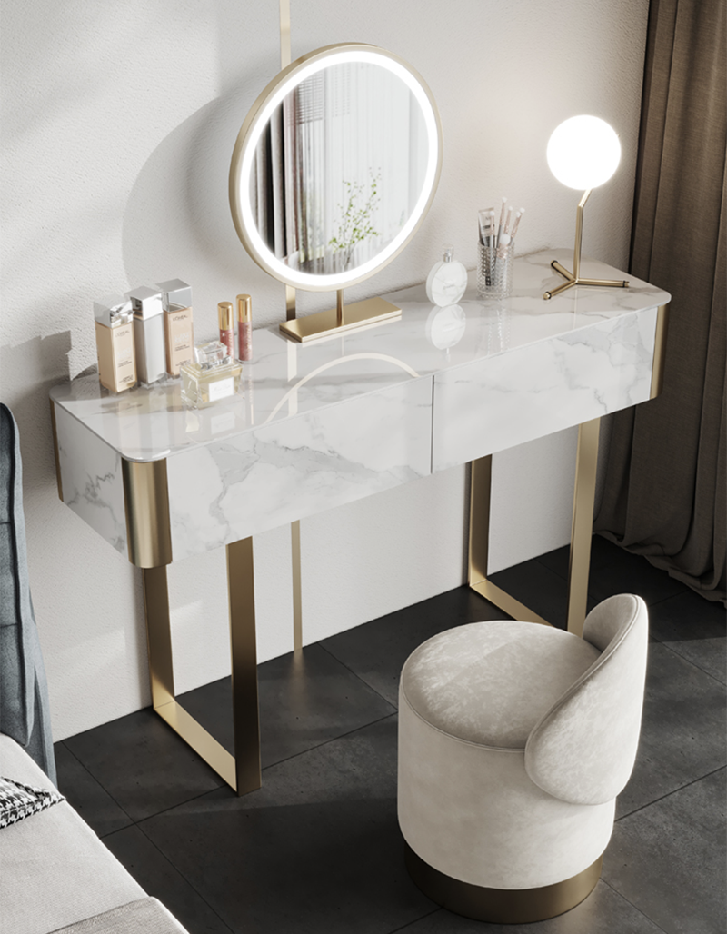 Blakely Dressing Table, Gold Leg& Marble Effect