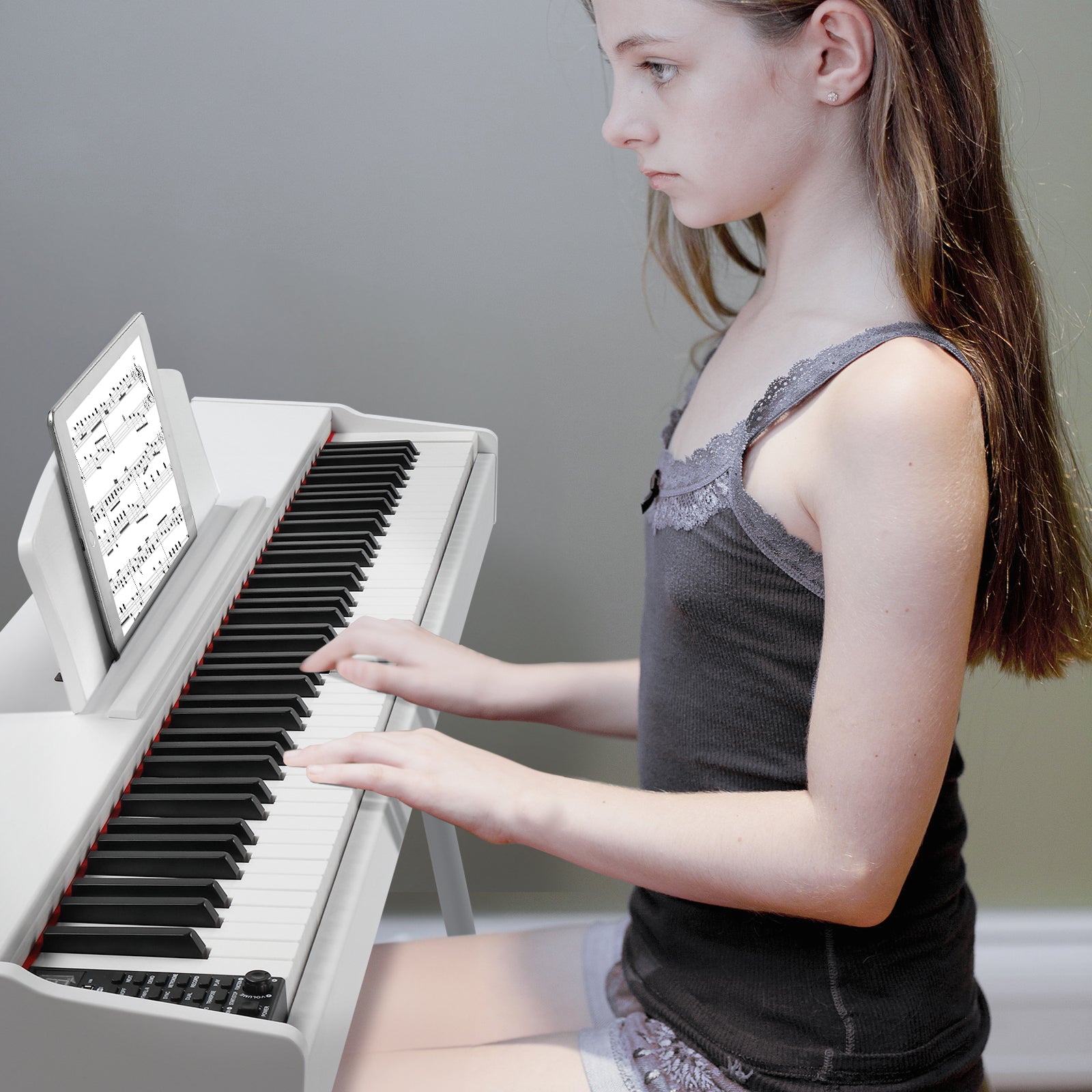 Glarry GDP-203 88 Key Standard Full Weighted Keyboards Digital Piano with Metal Stand, Power Adapter, Triple Pedals, Headphone，for All Experience Levels White Color