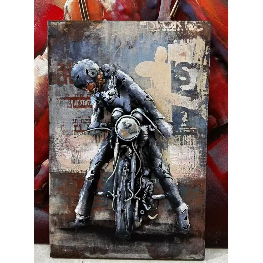 Rusty Biker on Motorcycle 3D Metal Wall Art for Home & Office Decor