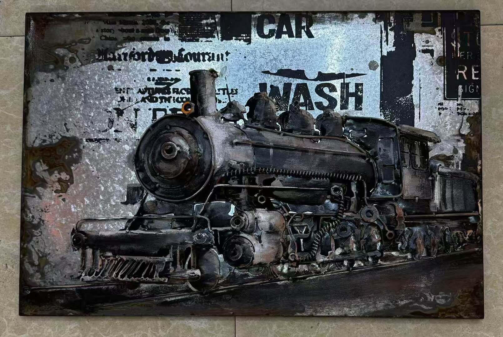 Industrial Vintage Steam Train 3D Metal Wall Art for Home & Office Decor
