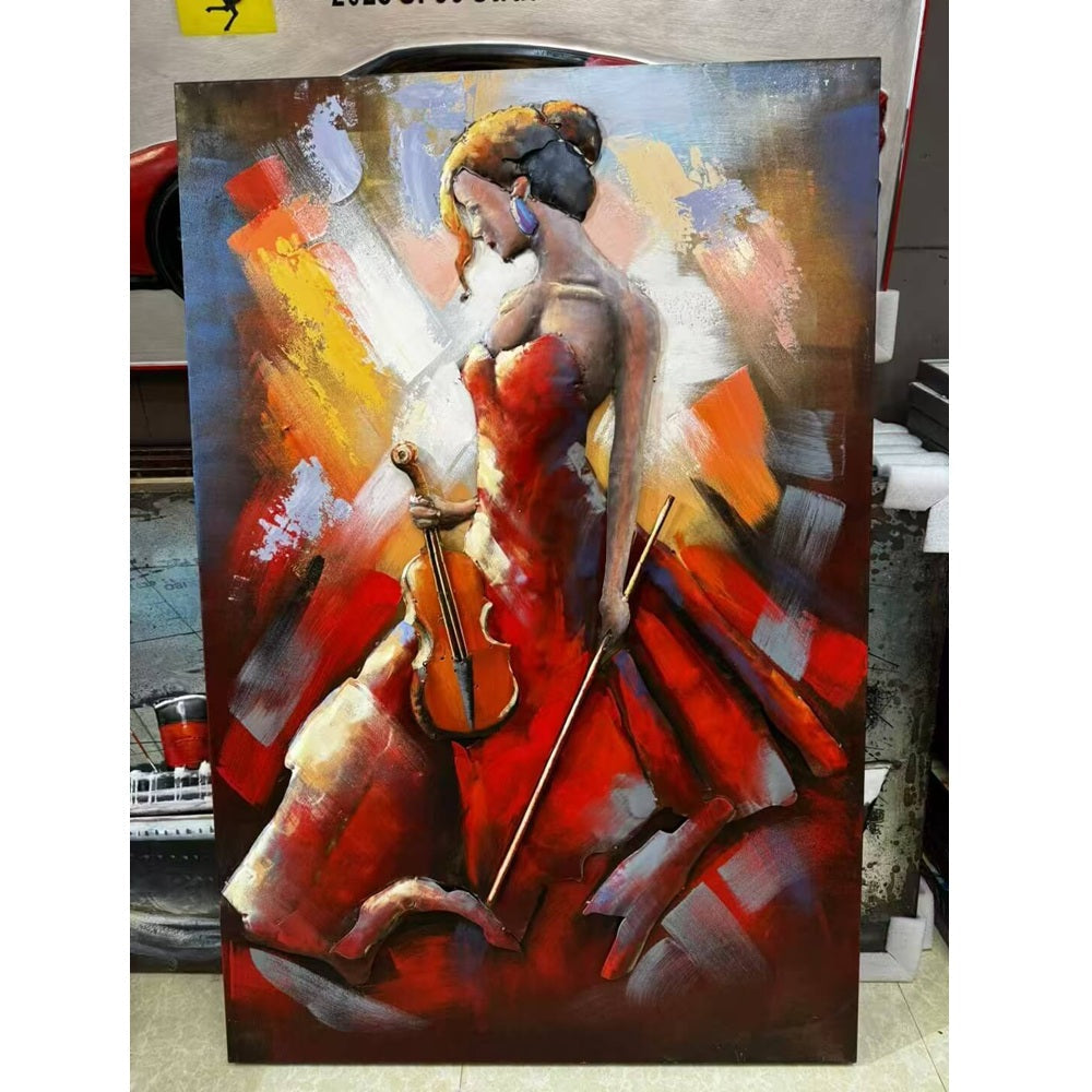 Handcrafted Elegant Woman with Cello 3D Metal Wall Art for Home & Office Decor