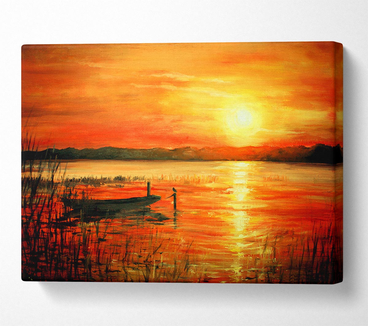 Row Boat On The Sunset Waters Canvas Wall Art