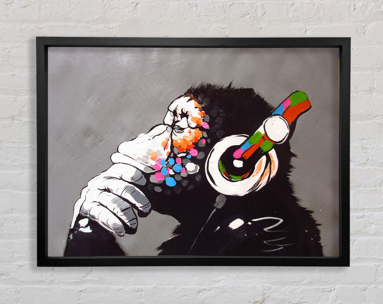 Chimp Headphones Thinking Framed Wall Art