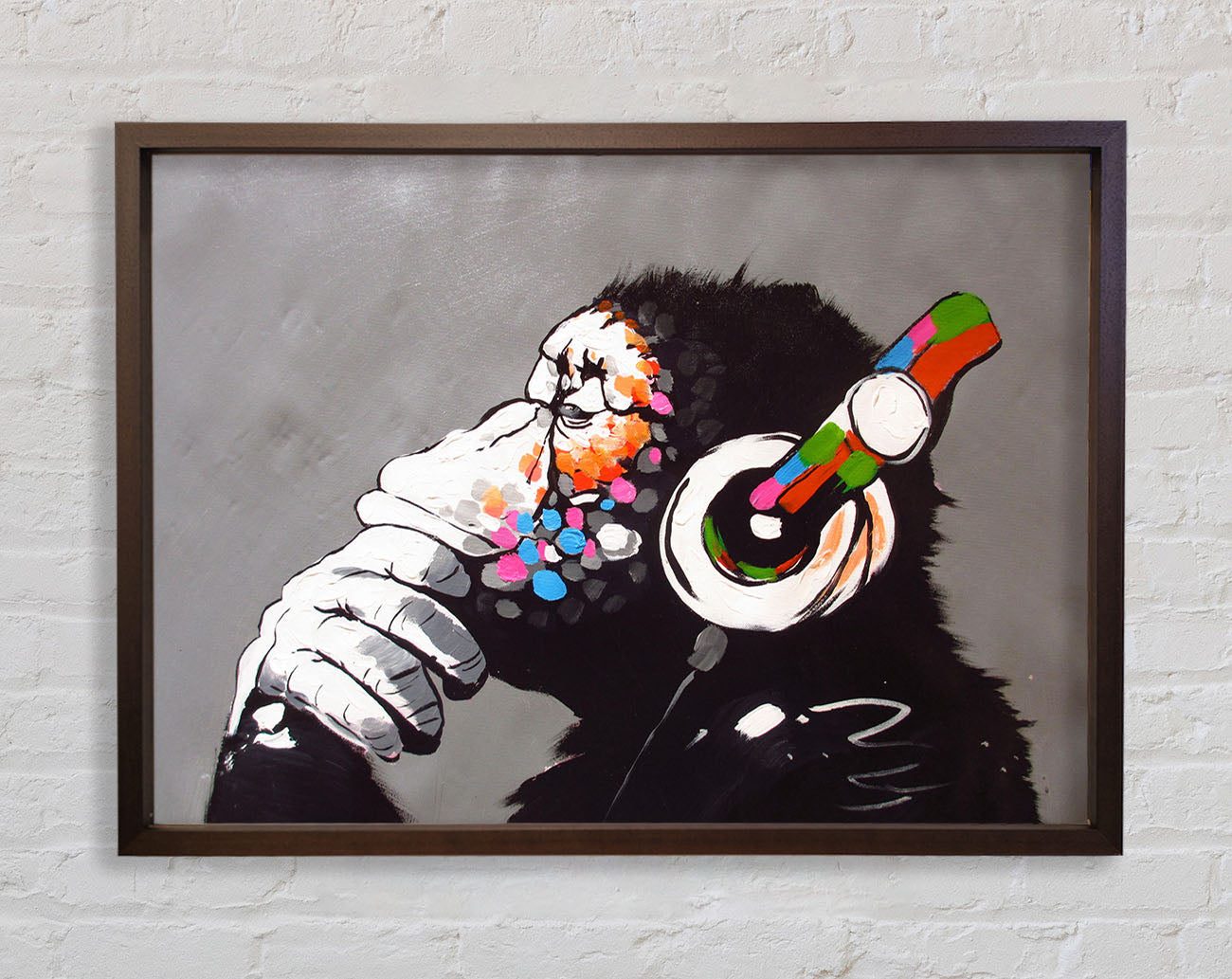 Chimp Headphones Thinking Framed Wall Art