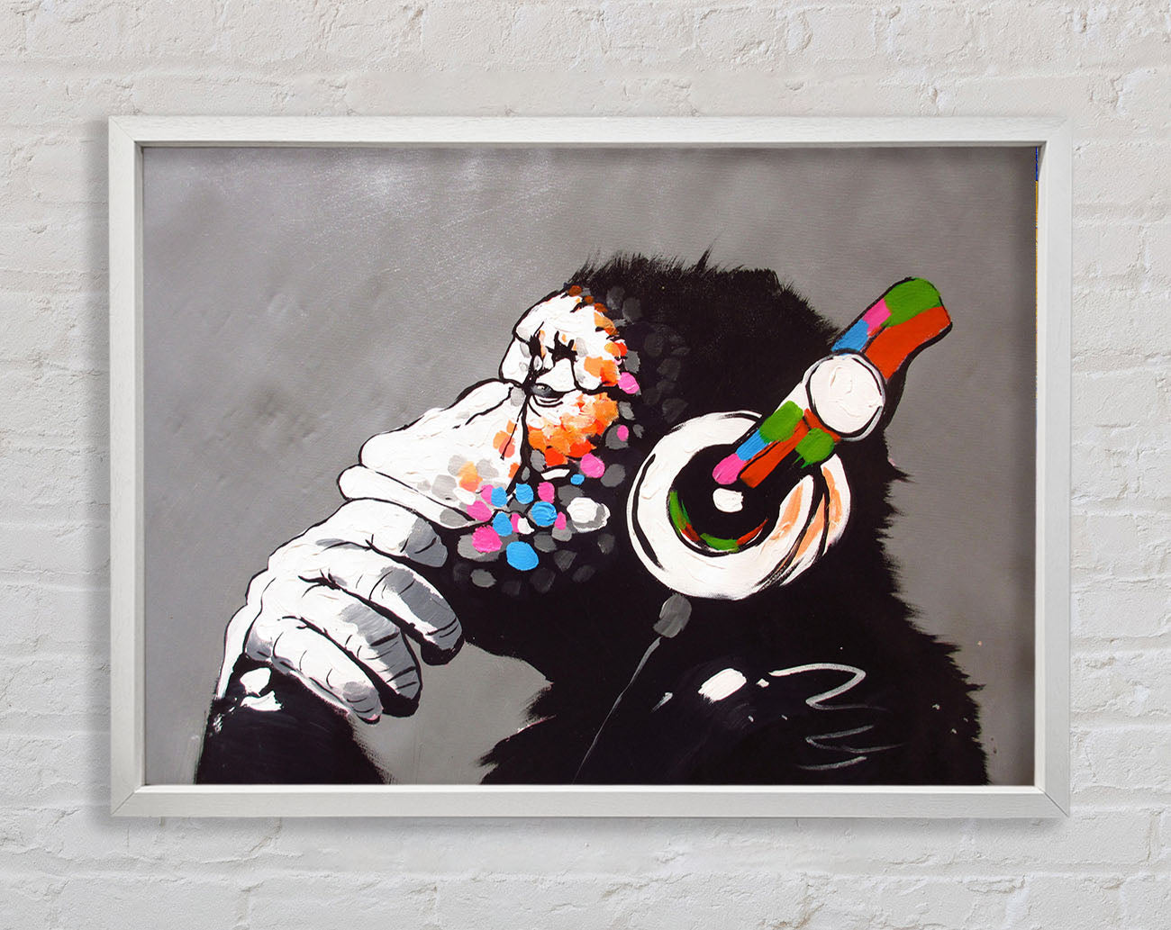 Chimp Headphones Thinking Framed Wall Art