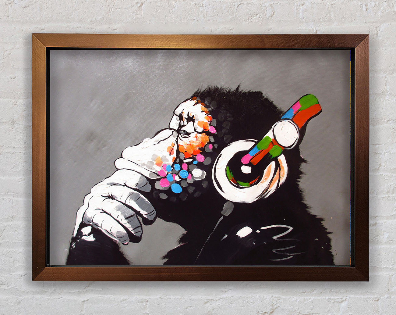 Chimp Headphones Thinking Framed Wall Art
