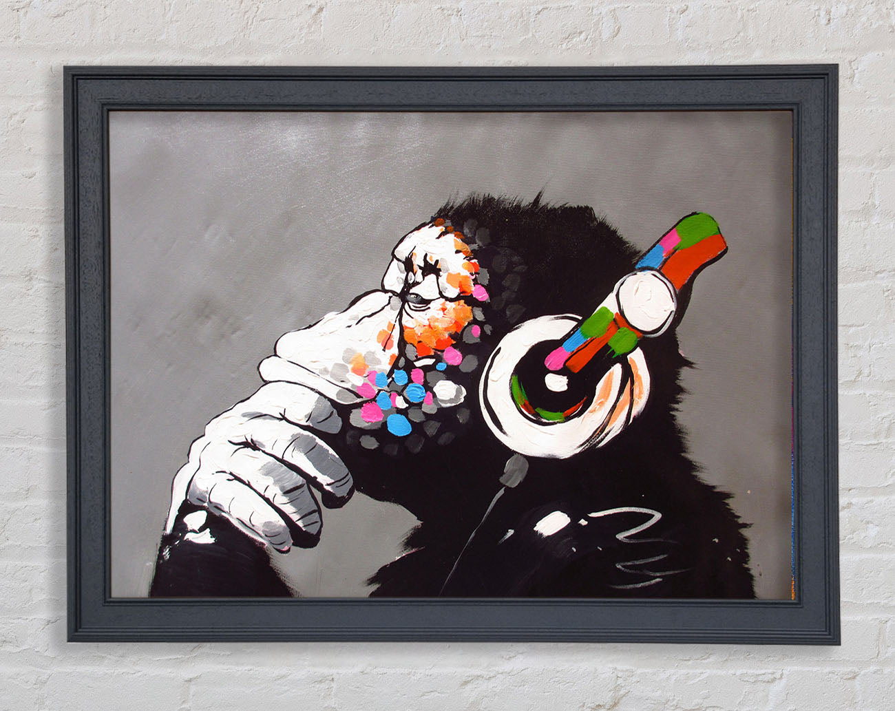 Chimp Headphones Thinking Framed Wall Art