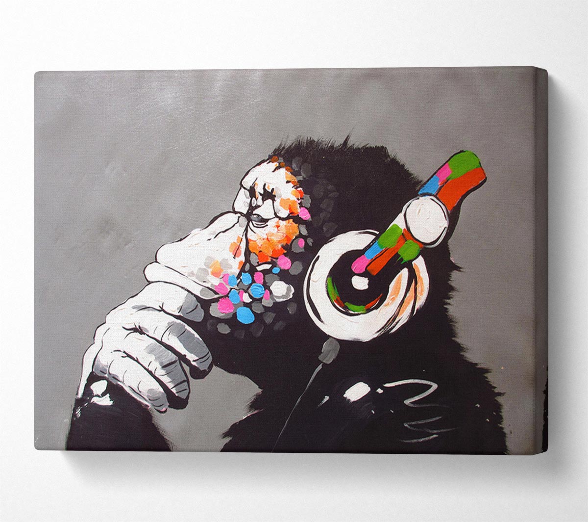 Chimp Headphones Thinking Canvas Wall Art