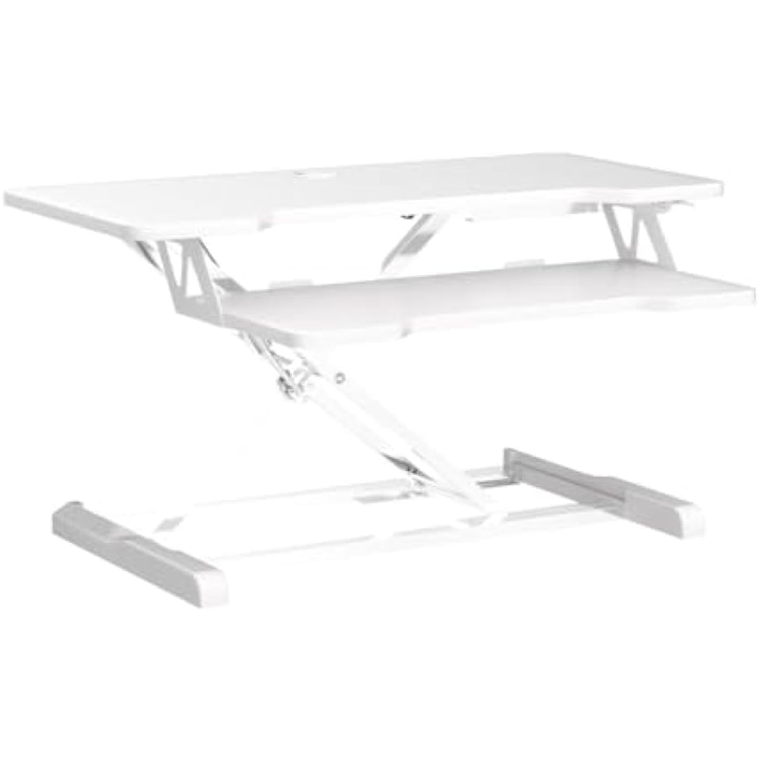 PUTORSEN Standing Desk Converter, 36" Height Adjustable Sit Stand Desk Riser with Keyboard Tray, Dual Tiered Computer Workstation with Cup Holder and Note Board up to 15kg, White