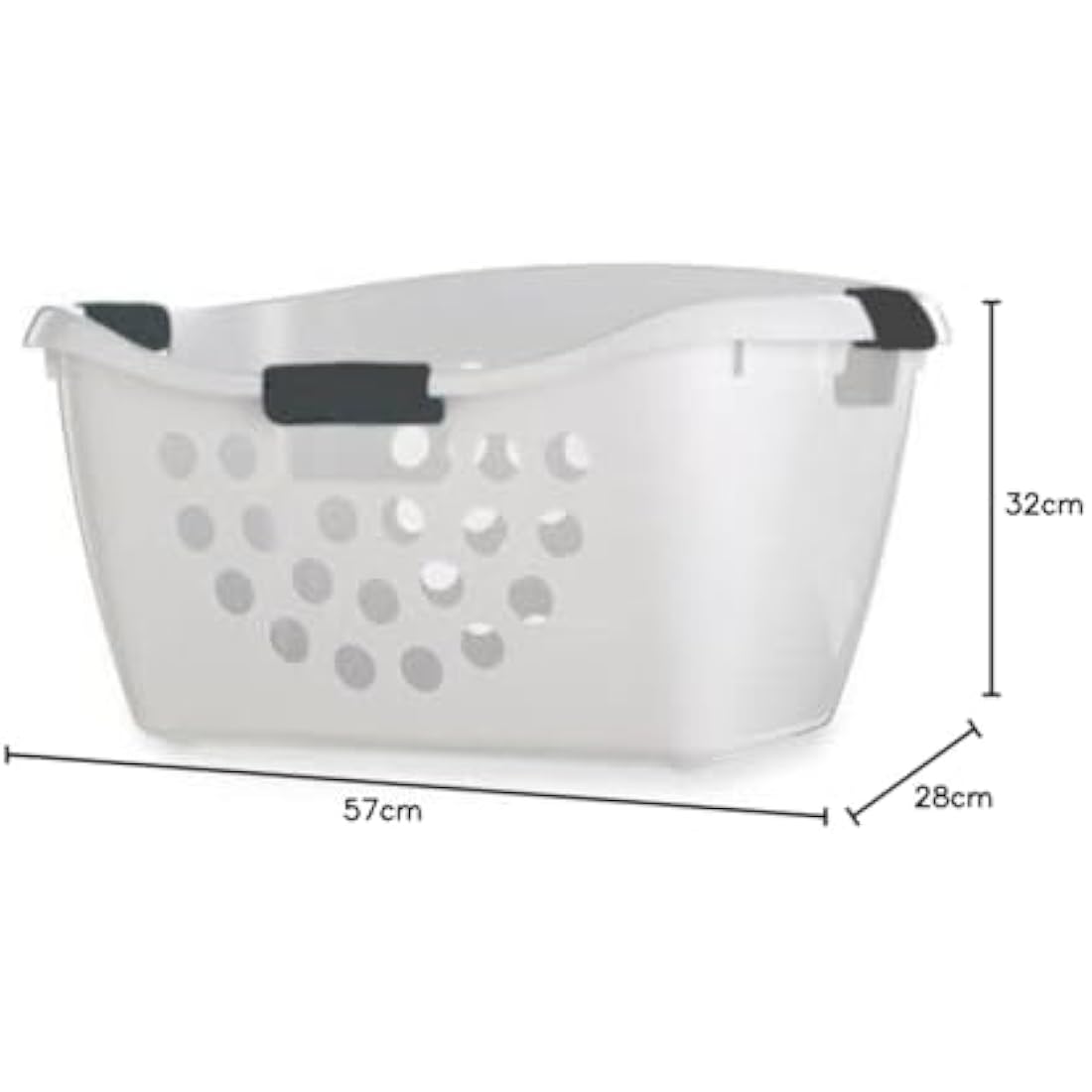 Lakeland Easy Load White Plastic Laundry Washing Basket 50L – Comfortable Hip Rest Non-Slip Handles
