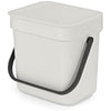 Brabantia - Sort & Go Waste Bin 3L - Small Recycling Bin - Stay Open Lid - Carry Handle - Easy to Clean - for Worktop or Under Kitchen Counter - Food Waste Caddy - Light Grey - 19 x 14 x 18 cm