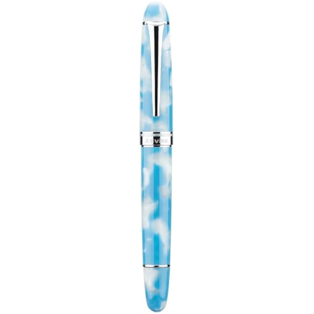 Asvine P50 Piston Fountain Pen Sky Blue Resin, Extra Fine Nib Gold Trim Smooth Writer Collection with Pen Case Gift Set