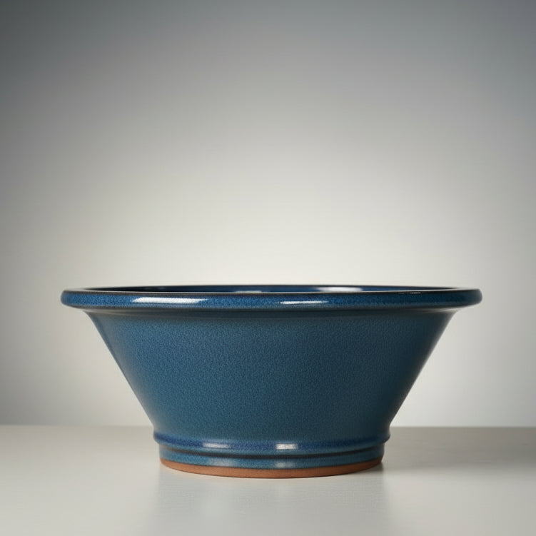 21cm Glazed Bonsai Pot | Round | 21cm x 9cm | Blue