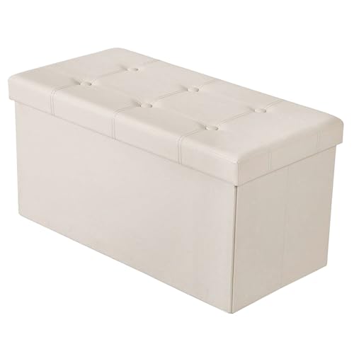 BRIAN & DANY Faux Leather Ottoman Storage Box, Toy Storage and Ottoman Bench with Cover - 76 x 38 x 38 cm (Cream)