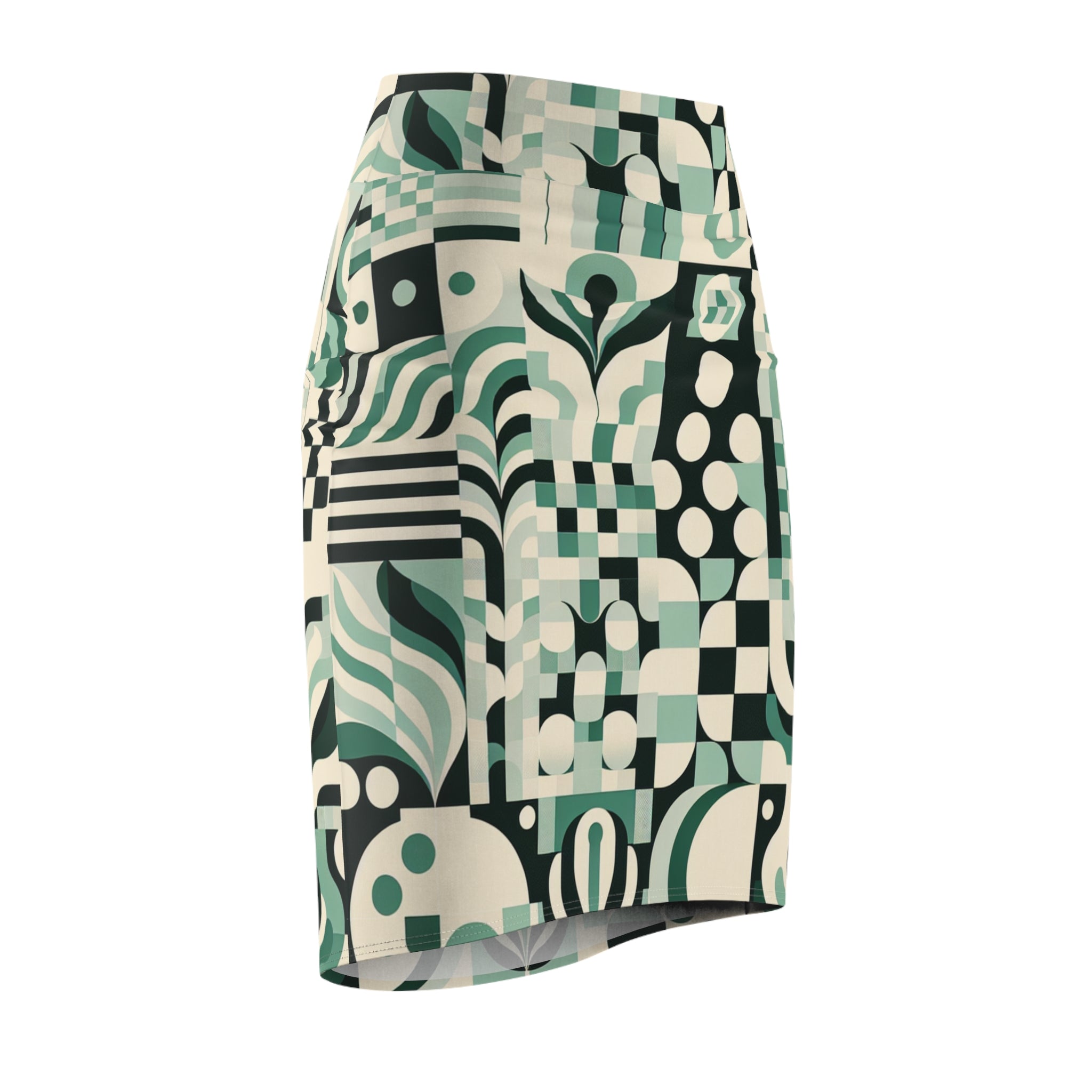 Daria Bellucci Pastel Green Pencil Skirt with Unique Checkerboard and Block Print Patterns