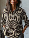 Women's Printed Casual Half Button Lapel Long Sleeve Top