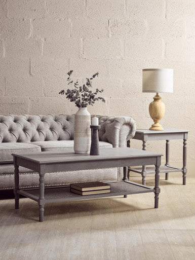 Slate Grey Wooden Side Table with Cane Webbing Detail, Heritage