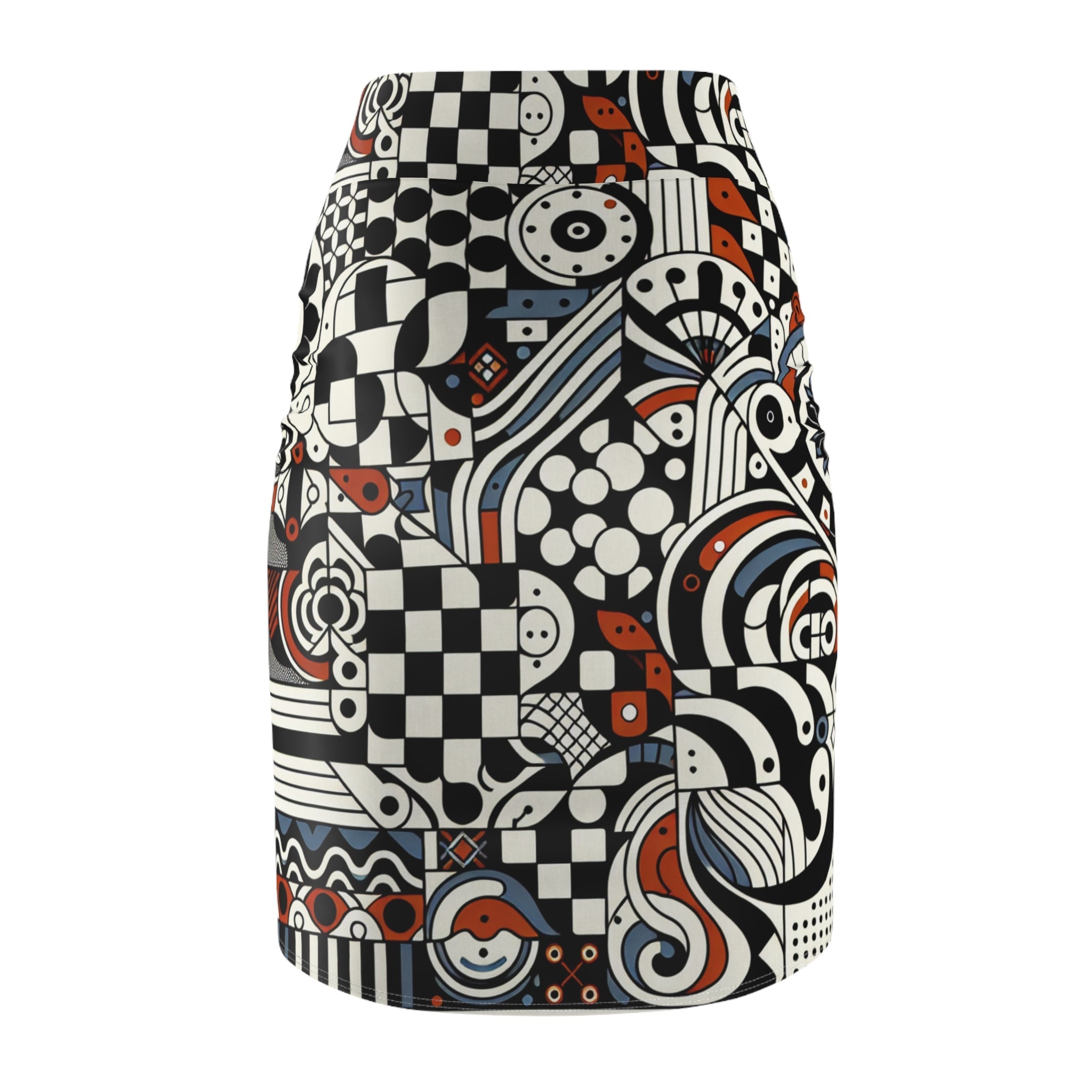 Andrea Bellecci Vibrant Checkerboard Pencil Skirt with Organic Shapes - Modern & Traditional Fusion