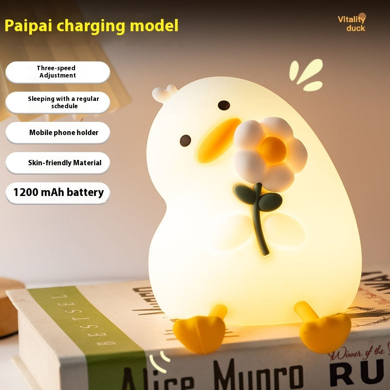 Adorable Duck Night Light - USB Rechargeable LED Bedside Lamp for Bedroom Decor