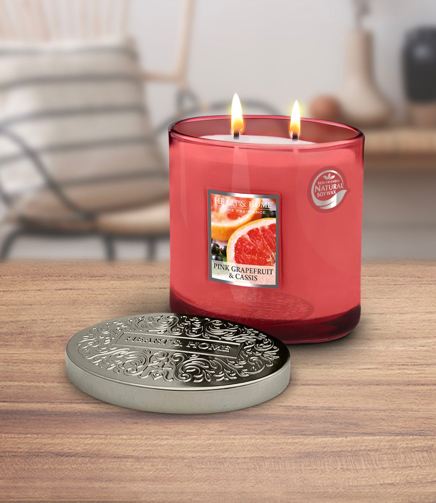 Heart & Home Pink Grapefruit & Cassis Twin Wick Ellipse Soy Candle - 40 Hours Burn