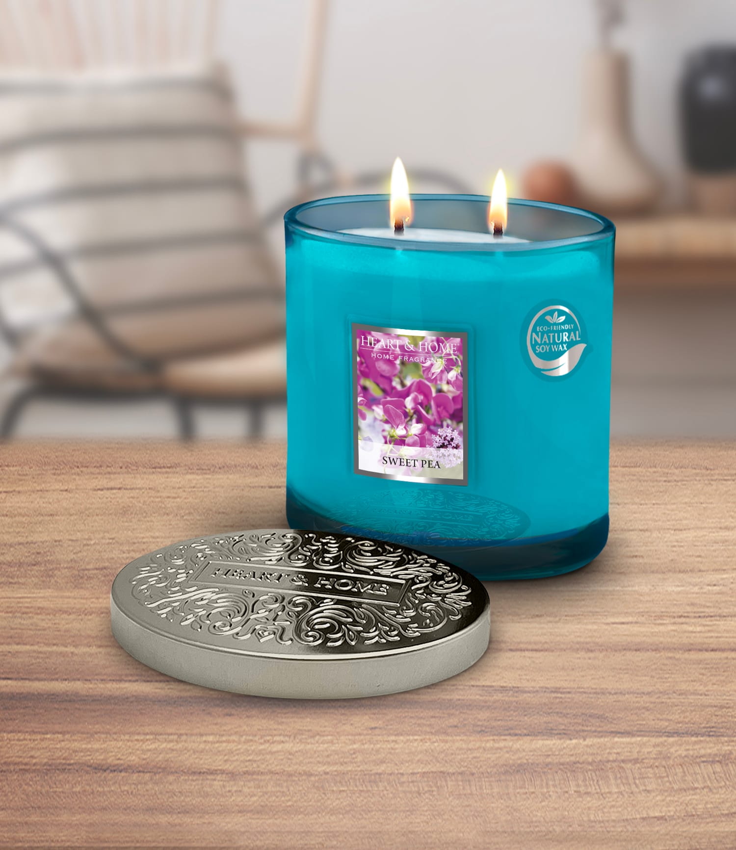 Heart & Home Sweet Pea Twin Wick Ellipse Soy Candle - 40 Hours Burn