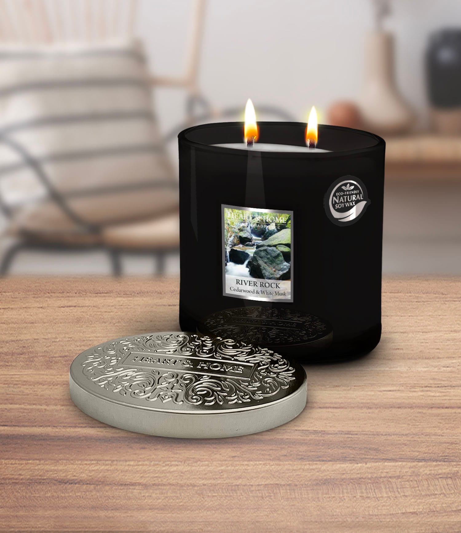 Heart & Home River Rock Twin Wick Ellipse Soy Candle - 40 Hours Burn
