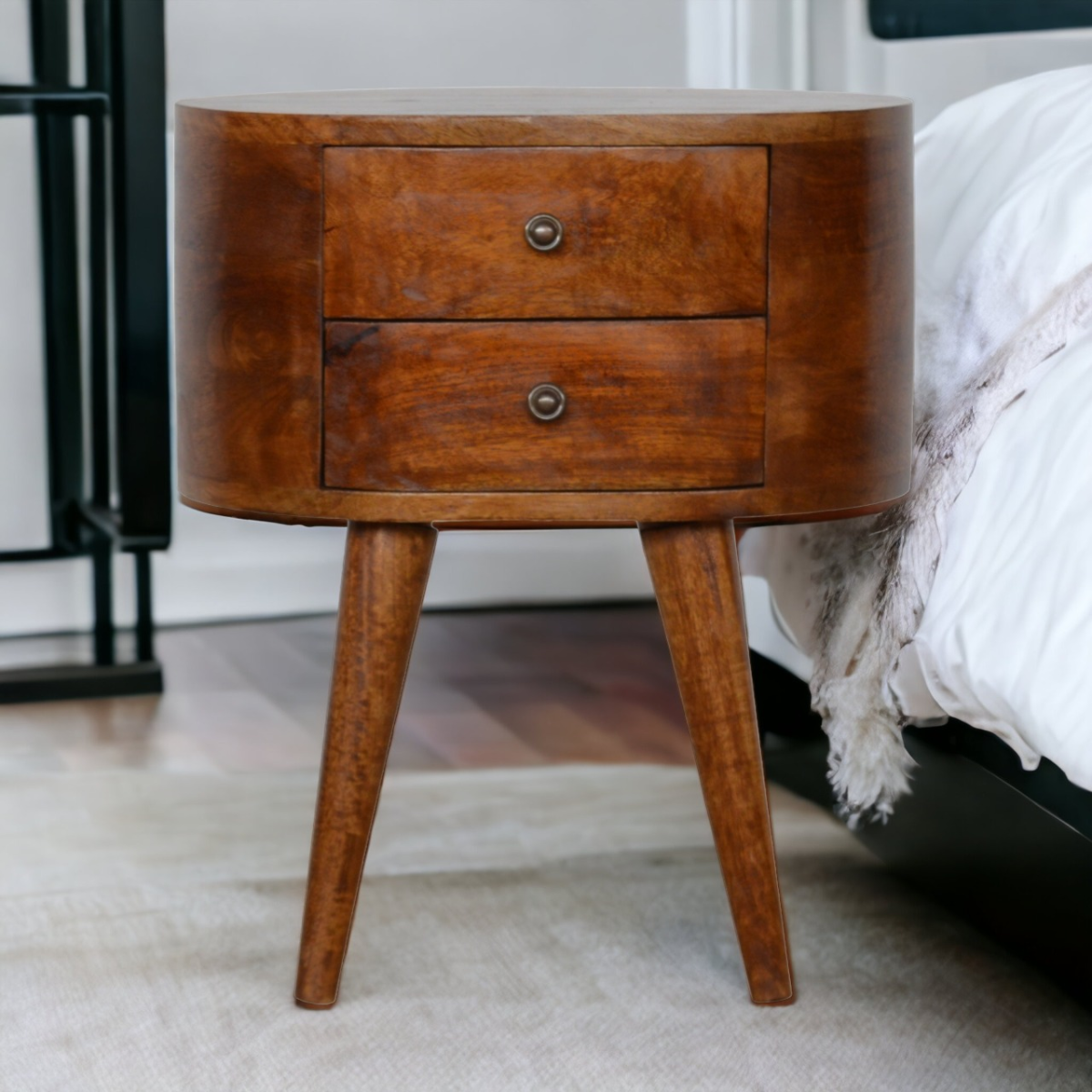 Artisan Furniture Solid Wood Chestnut Rounded Bedside Table