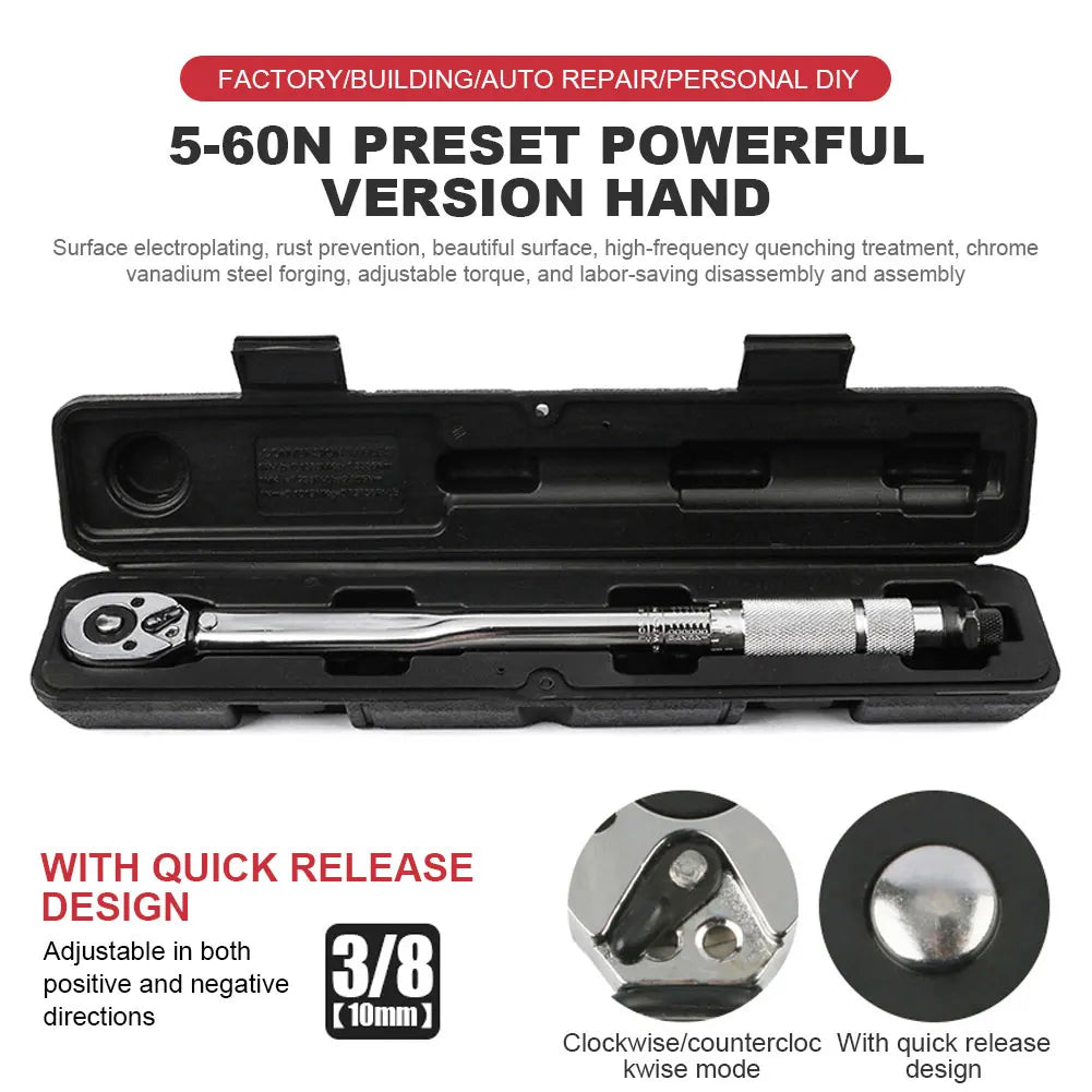 Ratchet Torque Wrench Square Drive 5-150N.m Reversible Ratchet Key 3/8 Inch Adjustable Torque Spanner Precise Preset Hand Tool