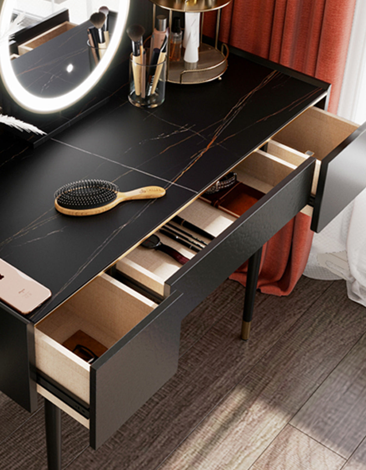 Vanity Dressing Table With LED Mirror, Clearance, Blcak