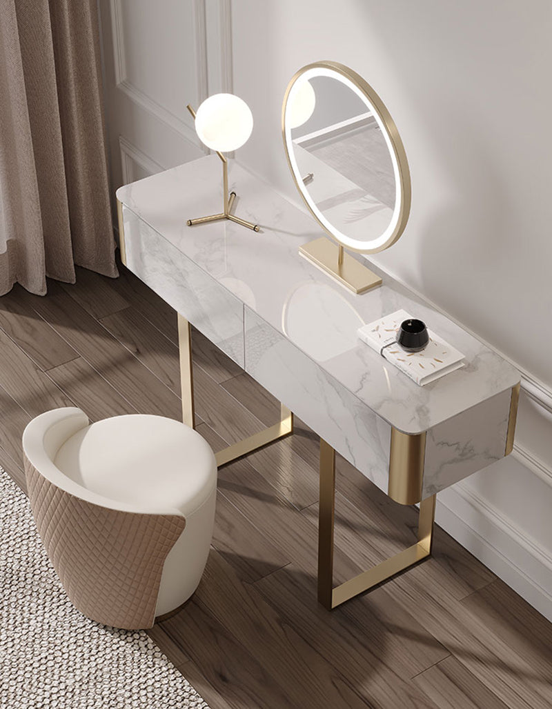 Blakely Dressing Table, Gold Leg& Marble Effect