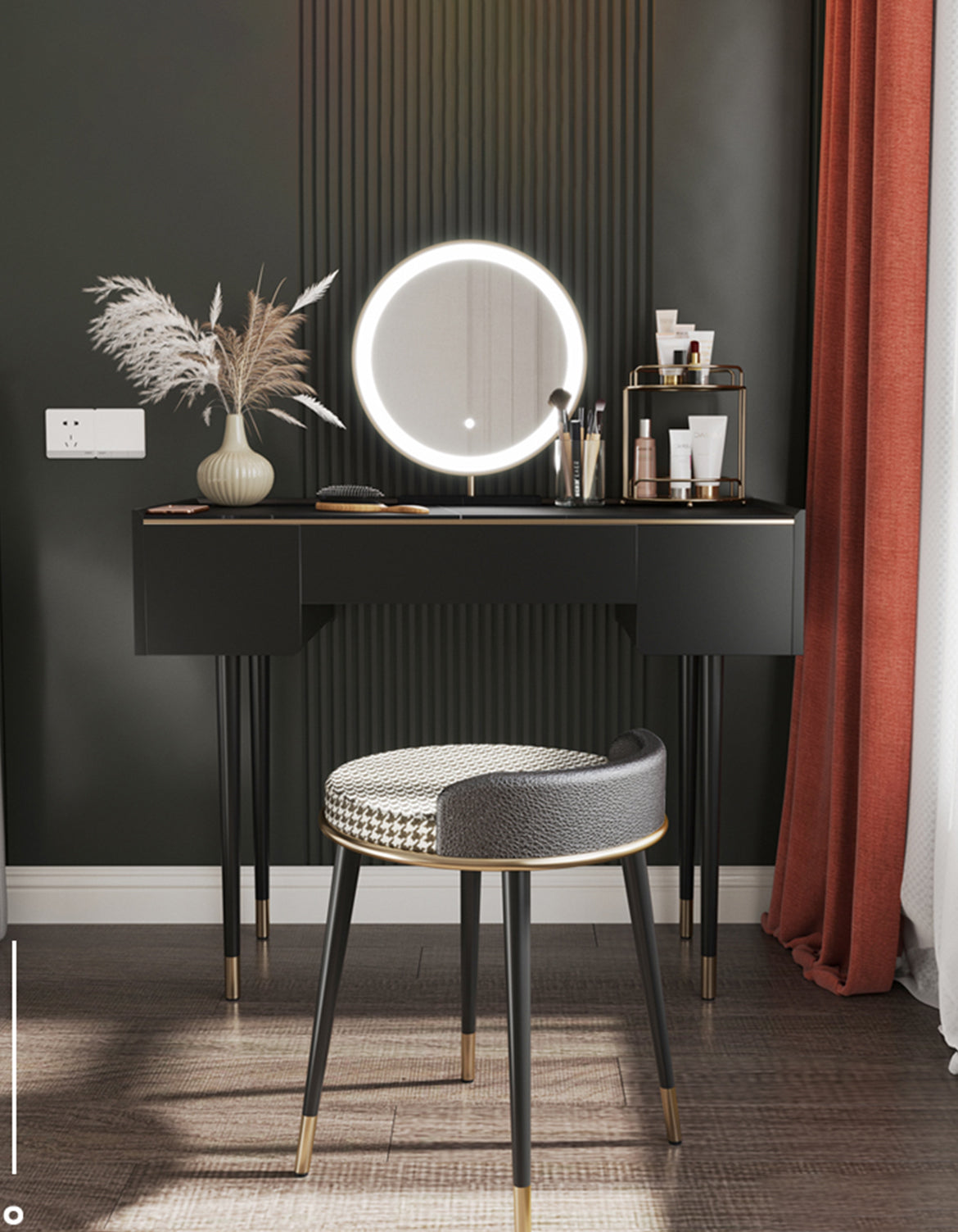 Vanity Dressing Table With LED Mirror, Clearance, Blcak